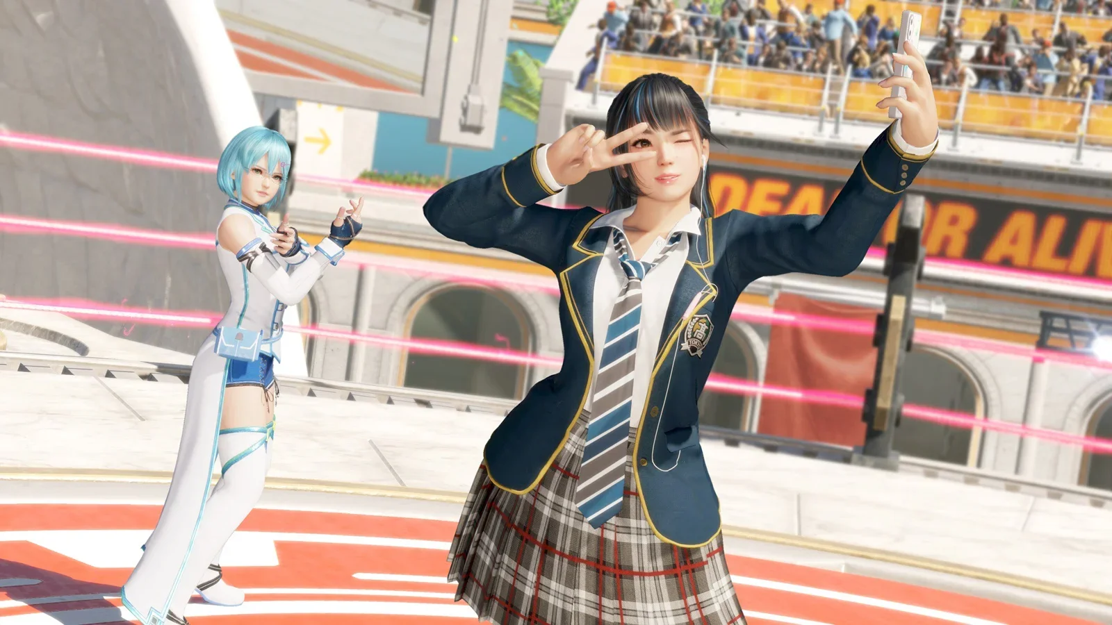 Minato em Dead or Alive: personagem em pose na arena.