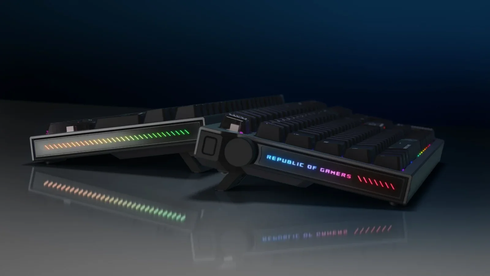 ROG Strix Morph 96: vista lateral mostrando a iluminação do teclado.
