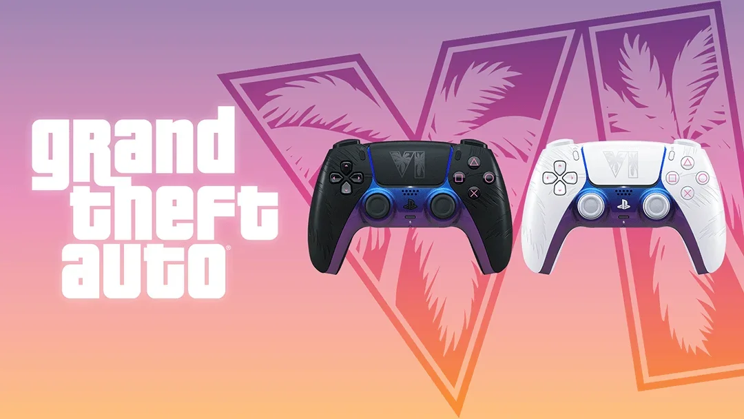 DualSense de GTA VI: controles preto e branco na arte de divulgação.