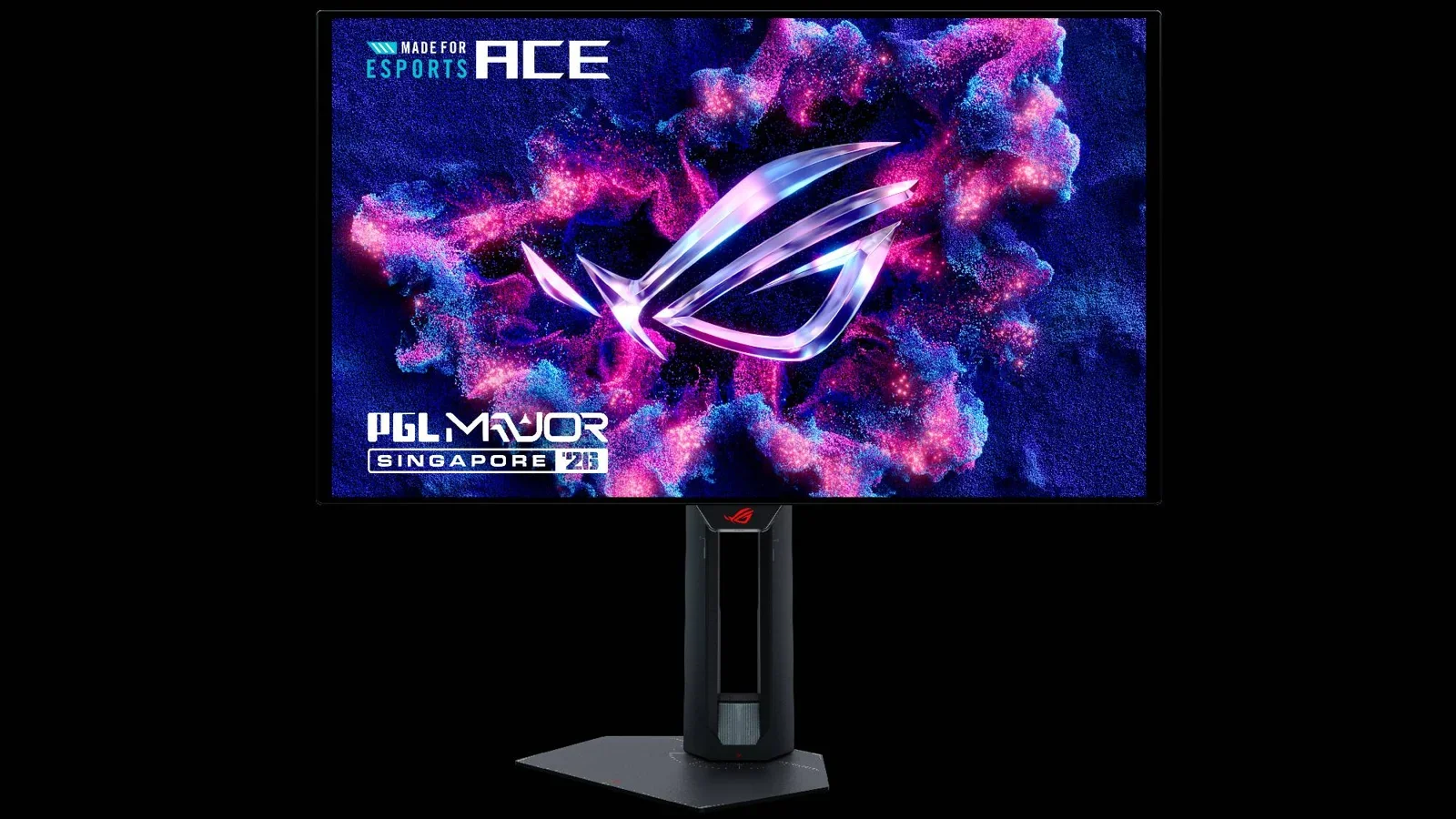 Monitores OLED ROG: monitor com base e painel em destaque.