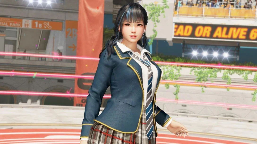 Minato em Dead or Alive: personagem vista de frente na arena.
