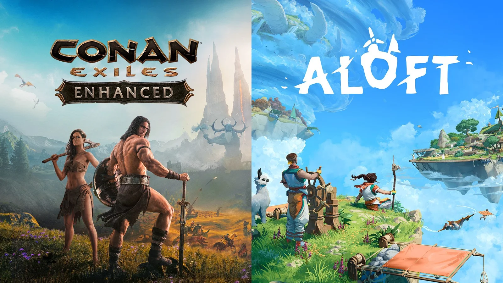 Arte de divulgação de Aloft e Conan Exiles Enhanced no PS5