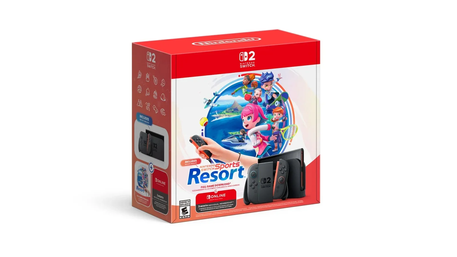 Nintendo Switch 2: embalagem do conjunto com jogo de esportes.
