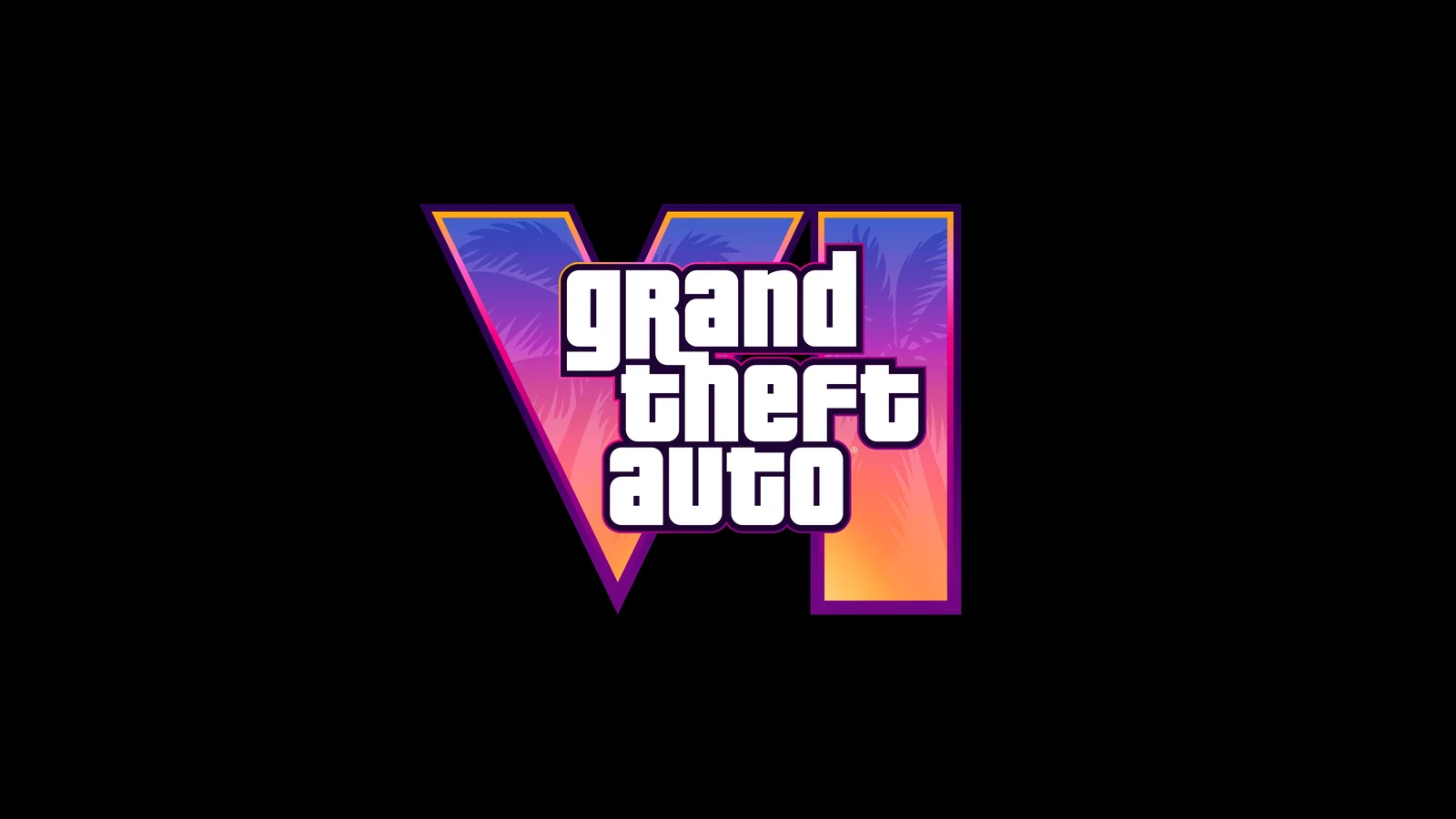 Official Grand Theft Auto VI logo in purple, pink and orange on a black background